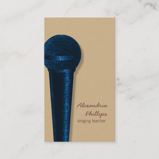 Damask Microphone Business Card, Royal Blue Visitenkarte (Vorderseite)