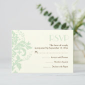 Damask mint green, Elfenbeinhochzeit RSVP Antwortk (Stehend Vorderseite)