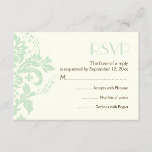 Damask mint green, Elfenbeinhochzeit RSVP Antwortk Karte