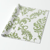 Damask Mint Green Royal Metallic White Glitzer Geschenkpapier (Ungerollt)
