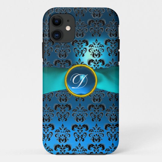 DAMASK MIRLY MONOGRAMM Blue Band Case-Mate iPhone Hülle (Rückseite)