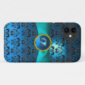 DAMASK MIRLY MONOGRAMM Blue Band Case-Mate iPhone Hülle (Rückseite (Horizontal))