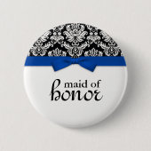 Damask mit Blauer Bow-Trauzeugin Button (Vorderseite)