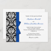 Damask mit Blue Bow Hochzeitsempfang Einladung (Vorne/Hinten)