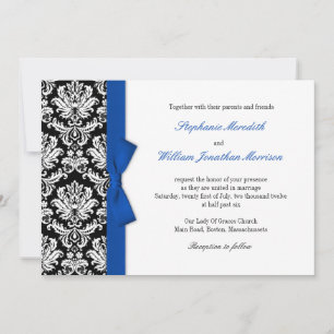 Damask mit Blue Bow Hochzeitsempfang Einladung