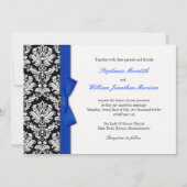 Damask mit Blue Bow Hochzeitsempfang Einladung (Vorderseite)