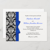 Damask mit Blue Bow Hochzeitsempfang Einladung (Vorne/Hinten)