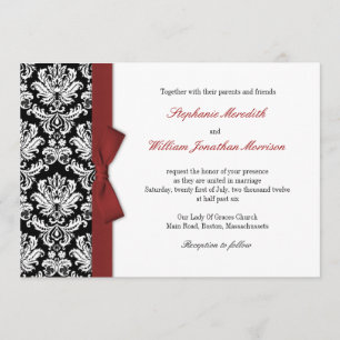 Damask mit Burgund Bow Hochzeitseinladung Einladung