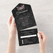 Damask mit Dragonfly Quinceañera All In One Einladung (Abreißen)