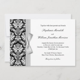 Damask mit grauem Silberbow-Hochzeitsempfang Einladung