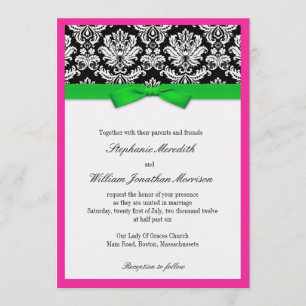 Damask mit grüner und rosa Einladung zur Hochzeit