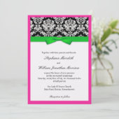 Damask mit grüner und rosa Einladung zur Hochzeit (Stehend Vorderseite)