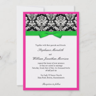 Damask mit grüner und rosa Einladung zur Hochzeit