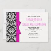 Damask mit Hot Pink Bow Einladung (Vorderseite)