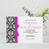 Damask mit Hot Pink Bow Einladung (Stehend Vorderseite)