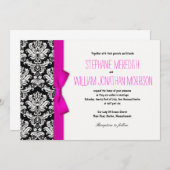 Damask mit Hot Pink Bow Einladung (Vorne/Hinten)
