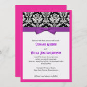 Damask mit Lila Bow und rosa Einladung zur Hochzei (Vorne/Hinten)
