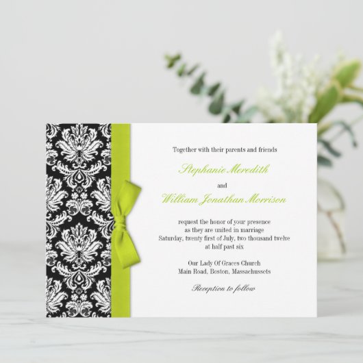 Damask mit Limoner Bow-Einladung Einladung (Stehend Vorderseite)