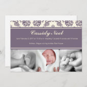 Damask mit Ribbon-Geburtsankündigung Ankündigung (Vorne/Hinten)