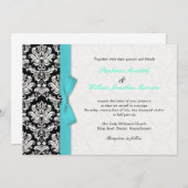 Damask mit türkisfarbener Bow-Einladung Einladung (Vorne/Hinten)