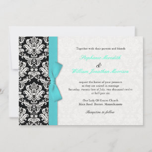 Damask mit türkisfarbener Bow-Einladung Einladung