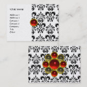 DAMASK MON RUBY hellrot violett graue Goldperle Visitenkarte (Vorne/Hinten)