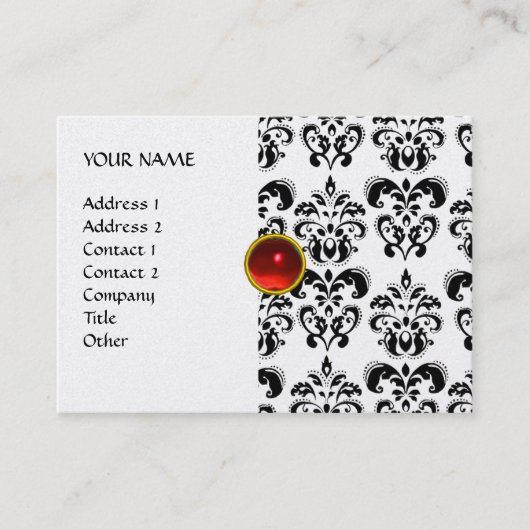 DAMASK MON RUBY hellrot violett graue Goldperle Visitenkarte (Vorderseite)