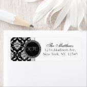 Damask Monogram Address Labels Black Silver (Insitu)