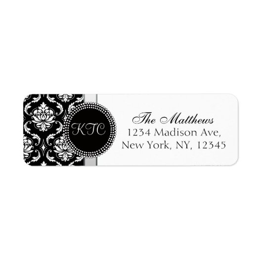 Damask Monogram Address Labels Black Silver (Vorne)