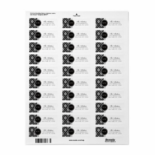 Damask Monogram Address Labels Black Silver (Vorne)