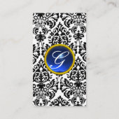 DAMASK MONOGRAM blaues Leinen Visitenkarte (Rückseite)