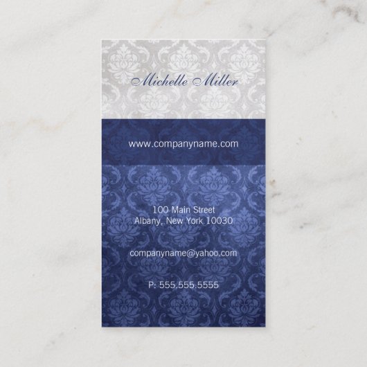 Damask Monogram Blue Gray Visitenkarte (Rückseite)