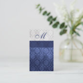 Damask Monogram Blue Gray Visitenkarte (Stehend Vorderseite)