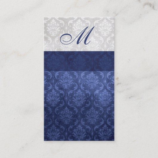 Damask Monogram Blue Gray Visitenkarte (Vorderseite)