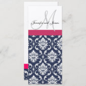 Damask Monogram Blue Pink Cream Weditation Einladung (Vorne/Hinten)