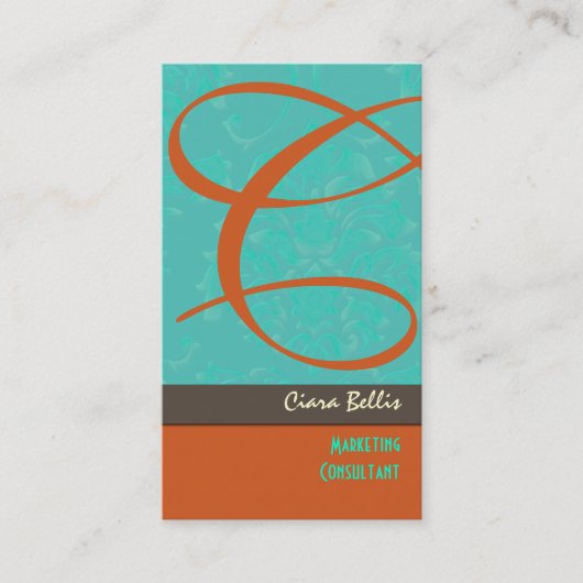 Damask Monogram Business Card Visitenkarte (Vorderseite)
