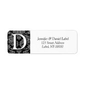 Damask Monogram D-Rücksendeadressen-Aufkleber (Vorne)