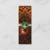 DAMASK MONOGRAM Edelband weiß orange grün Mini Visitenkarte (Rückseite)