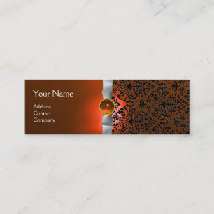 DAMASK MONOGRAM Edelband weiß orange Mini Visitenkarte