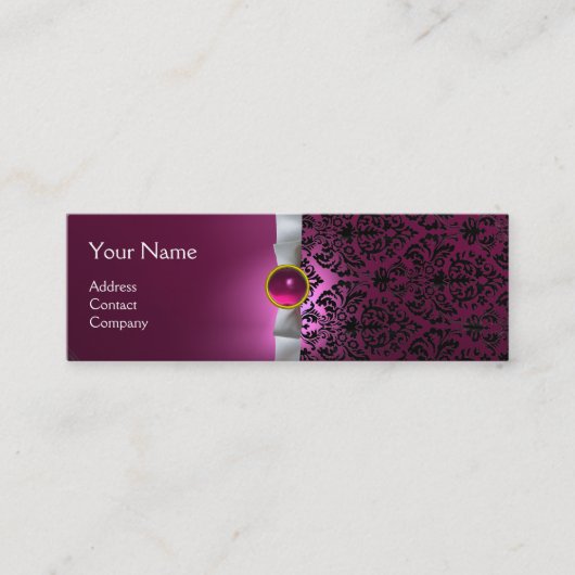 DAMASK MONOGRAM Edelband weiß rosa Mini Visitenkarte (Vorderseite)