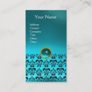 DAMASK MONOGRAM Edelstein Blau-Aquamarine Visitenkarte