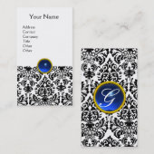 DAMASK MONOGRAM Edelstein blau weiß Visitenkarte (Vorne/Hinten)