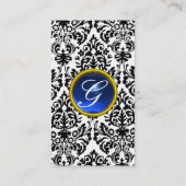 DAMASK MONOGRAM Edelstein blau weiß Visitenkarte (Rückseite)
