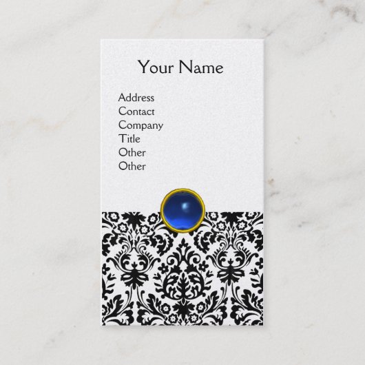DAMASK MONOGRAM Edelstein blaues Platin Visitenkarte (Vorderseite)