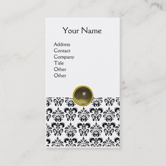 DAMASK MONOGRAM-Edelstein grau-weiß Visitenkarte (Vorderseite)