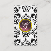 DAMASK MONOGRAM Edelstein lila Leinen Visitenkarte (Rückseite)