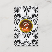 DAMASK MONOGRAM-Edelstein Orange weiß Visitenkarte (Rückseite)