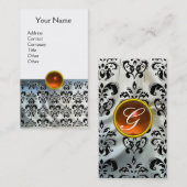 DAMASK MONOGRAM Edelstein Orangenweiße Seide Visitenkarte (Vorne/Hinten)
