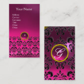 DAMASK MONOGRAM-Edelstein Rosa Fuchsia Visitenkarte (Vorne/Hinten)