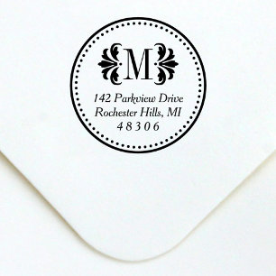 Damask Monogram erste klassische Rücksendeadresse Permastempel